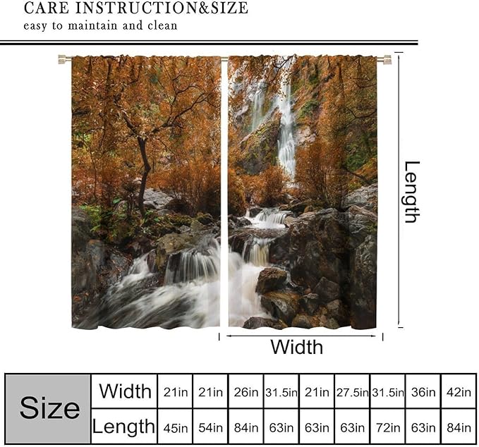 Forest Waterfall Blackout Curtains, Autumn Jungle Mountains Fall Nature Landscape Window Drapes, for Bedroom Living Room 84" W X 84" L