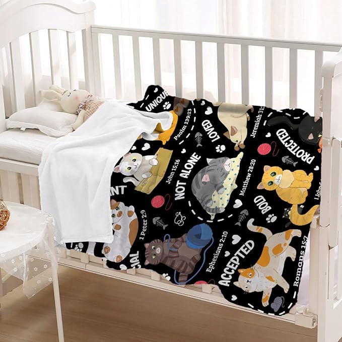 Cat Throw Blanket,Bible Verse Blanket, Christian Gifts, God Says I am Print Blankets, Meaningful Thoughtful Religious Gifts for Girls,Cat Lover Room Bed Decoration, 60"x80"