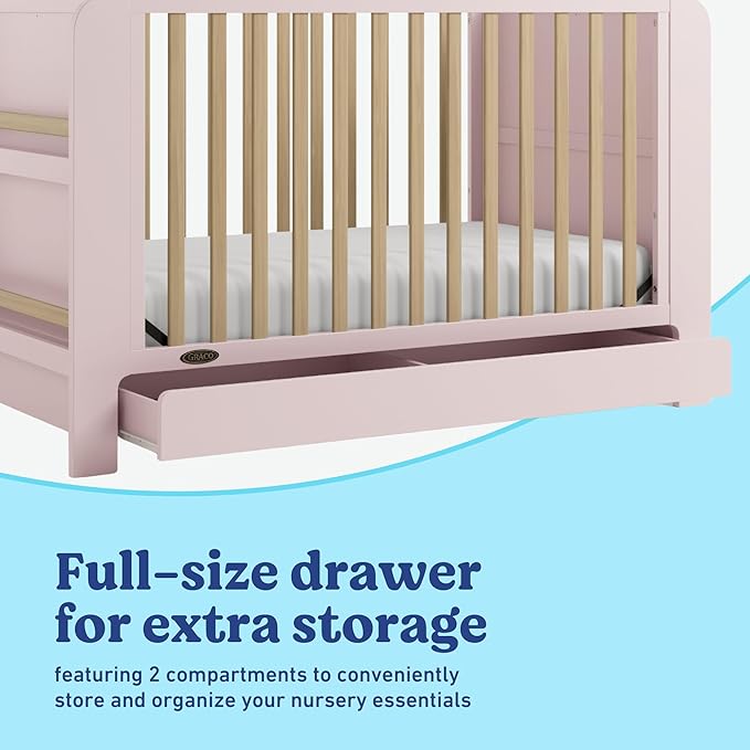 Graco Read-with-Me 4-in-1 Convertible Crib with Drawer (Blush with Driftwood) - GREENGUARD Gold Certified Converts to Toddler Bed, Daybed, and Functional Bookshelves
