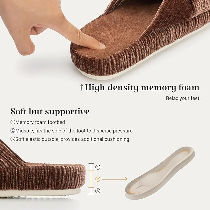 Chantomoo Slippers for Women Memory Foam House Bedroom Corduroy Bow Crossbands Slipper Shoes Comfy Trendy Gift Slippers