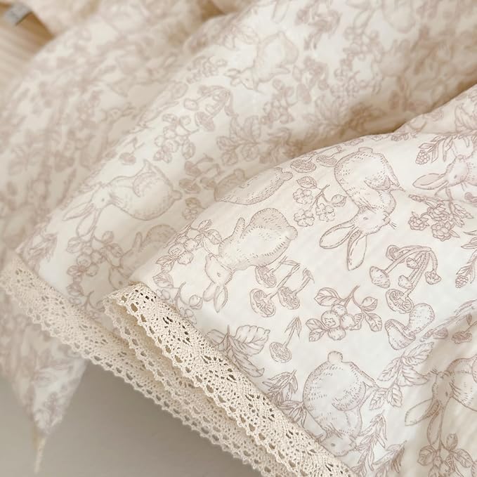 BuLuTu Muslin Toddler Blanket Rabbit Pattern, Soft Cotton Baby Toddler Quilted Blankets for Boys Girls Kids Comforter Lightweight Toddlers Nursery Bedding, Forest Pattern, 60"x78", No Pillow