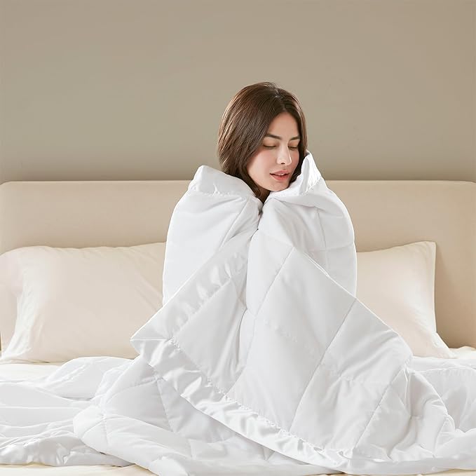 Madison Park Windom Down Alternative Blanket, Premium 3M Scotchgard Moisture Wicking Treatment, Lightweight and Soft Bed Cover For All Season, Satin Trim, White King