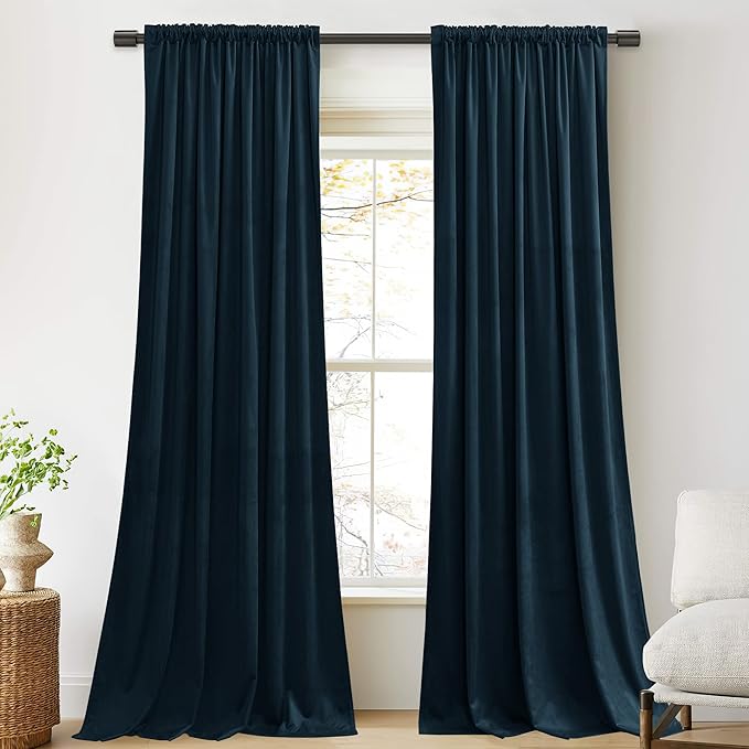 StangH Navy Blue Curtains 100 inches Long Back Tab Thermal Insulated Noise Reducing Drapes for Sliding Door Living Room Privacy Curtain Panels for Bedroom, W52 x L100, 2 Panels