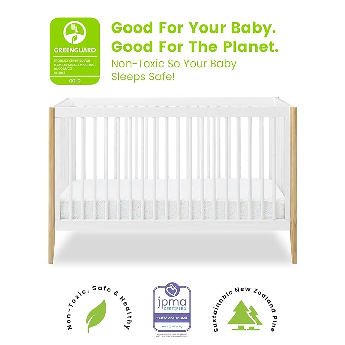 Delta Children Casey 4-in-1 Convertible Crib - Greenguard Gold Certified, Bianca White