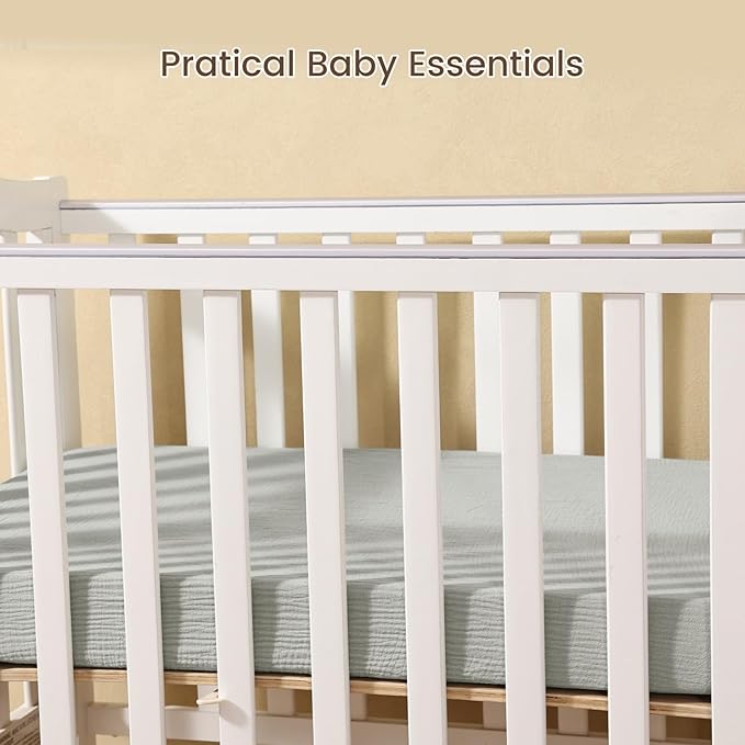 david's kids Muslin Mini Crib Sheets, 2 Pack Cotton Pack N Play Sheets for Boys Girls Neutral, Soft Breathable Baby Sheets Fit Pack N Play, Playard and Mini Crib Mattresses, Light Gray & Sage Green