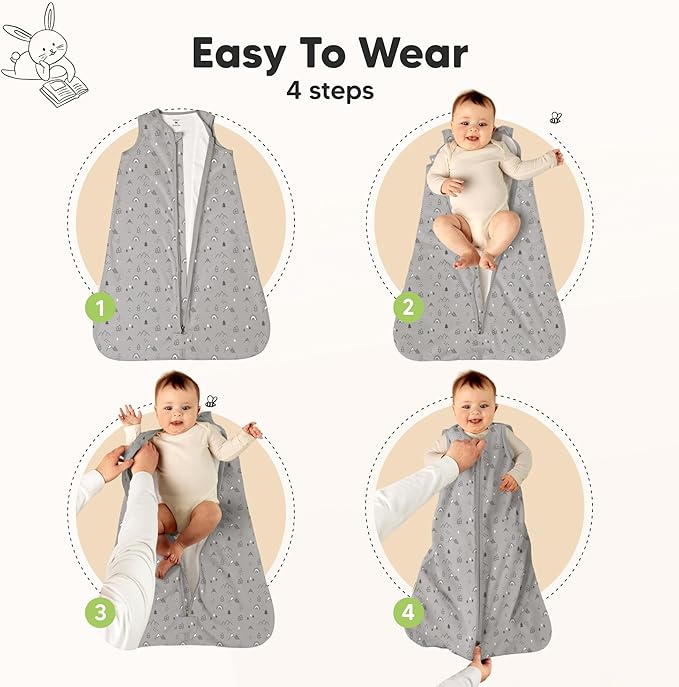 2-Pack Baby Sleep Sacks, Zipper Wearable Blanket - 0.5TOG Organic Cotton, Lightweight, Soft Cozy Toddler Sleeping Sack 6-12 months, Easy to Wear Large Newborn Transition Swaddles Sleepsacks (Woodland)