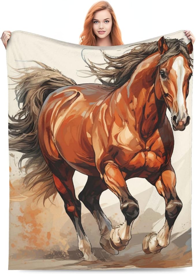 Horse Blanket for Boys Men Adults Fleece Flannel Running Horse Comfy Lightweight Throw Blankets for Couch Travel Bedding Decor 80x60 Inches