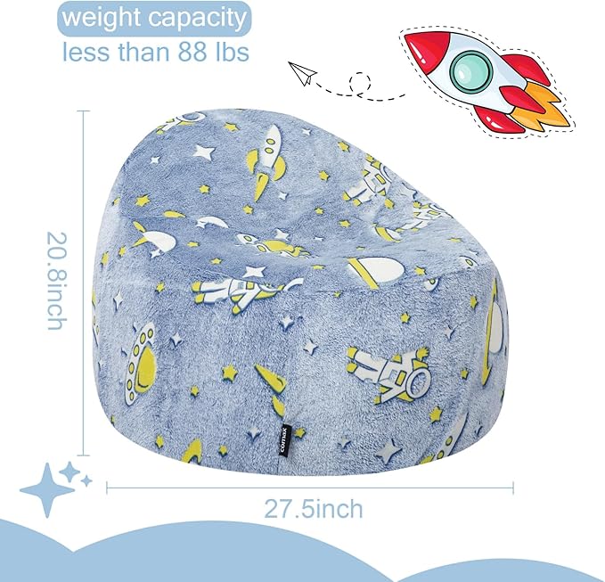 COMAX Bean Bag Chairs for Kids, Toddler BeanBag Sofa with Filler Bean Couch Stuffed for Boys and Girls, Lazy Floor Chair for Playroom, Nursery Room, Blue Space