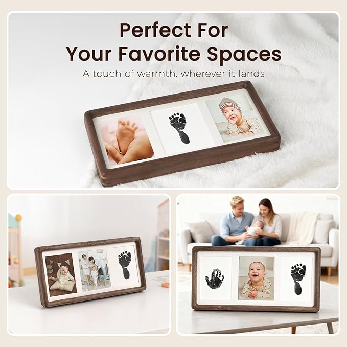 Inkless Handprint & Footprint Keepsake Kit, Clean Touch, Non-Toxic Ink Pad with Solid Wood Frame, Perfect Baby Shower Gift & Family Memory Frame