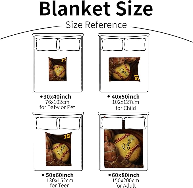 Custom Baby Softball Blanket with Name Number: Personalized Fluffy and Warm Gift for Baby Toddler Kids and Adults Birthday Skin-Friendly Flannel Fabric(50"x60")