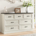 Farmhouse 7 Drawer Dresser for Bedroom, 55 Inch Wide Modern White Dresser TV Stand with Large Drawers & Bar Handles, Rustic Wood Chest of Drawers for Bedroom, Living Room