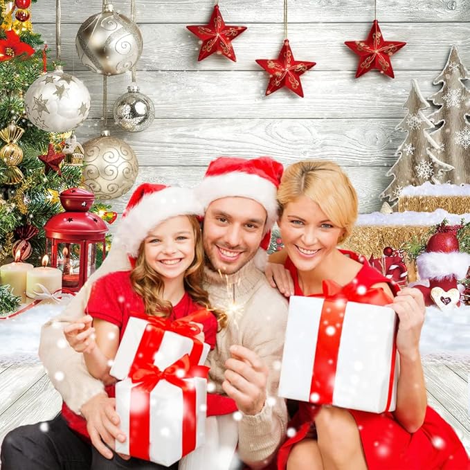 CYLYH 8x8ft Christmas Backdrop for Photography Christmas White Wood Floor Photography Backdrop Winter Snow Wooden Floor Xmas Background Newborn Christmas New Year Party Banner Decorop