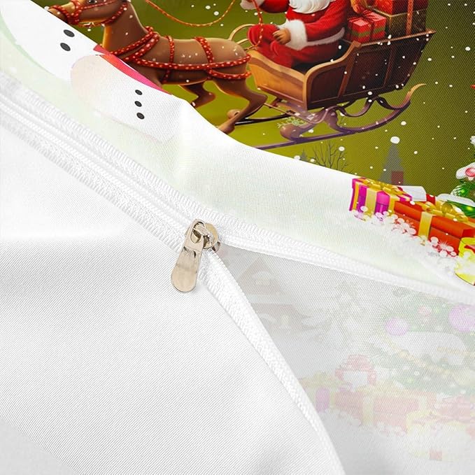 Manfei Christmas Duvet Cover Set Full Size, Xmas Tree Snowman Comforter Cover with 2 Pillowcases, Santa Claus with Deer Bedding Set for Kids Boys Girls New Year Theme Bedspread Cover, No Comforter
