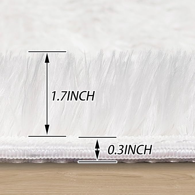 5 ft Round Fluffy White Rug for Bedroom,Tie Dyed Furry Round Carpet Non Slip Fuzzy Shaggy Plush Circle Area Rug for Living Room Teen's Room Nursery Room Playroom Kids Room Home Decor Washable