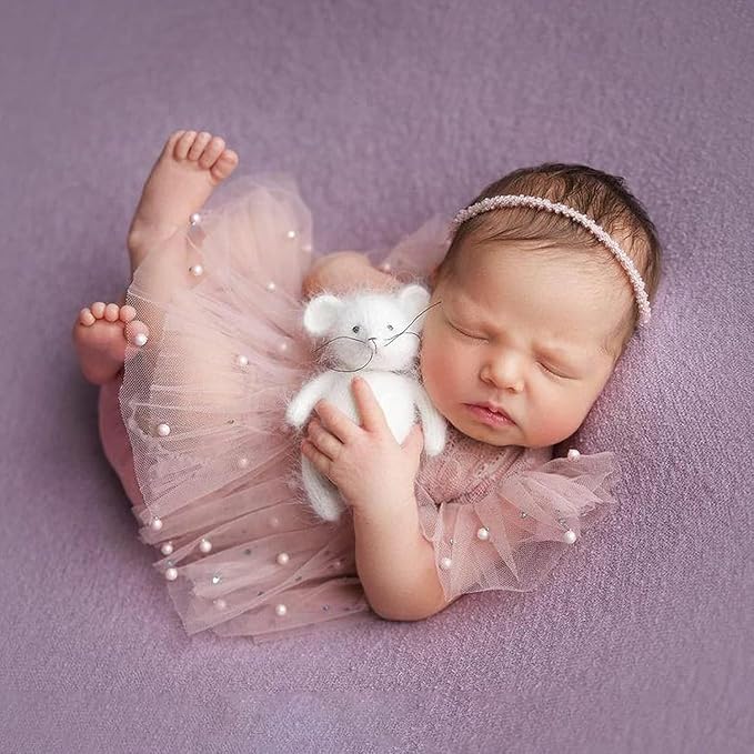 Newborn Lace Romper, 2 PCS Baby Girl Photography Props, Newborn Girl Photography Outfits with Flower Headband for Infants