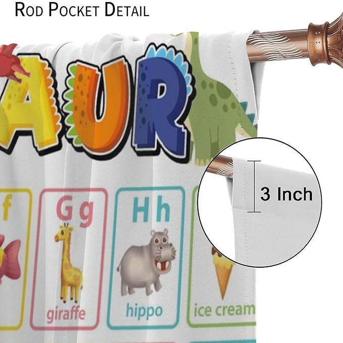 Funny Kids Alphabet Curtain, Cartoon Animal Alphabet Learning Dinosaur Boys Kids Students Baby Educational Colorful Blackout Window Treatments for Bedroom Living Room School 63" W X 72" L