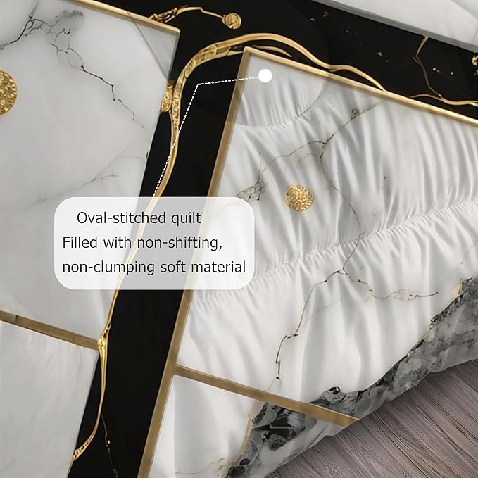 White Marble Comforter Set: Twin Size Geometric Black and Gold Bedding Sets Abstract Marbling Quilts for Teens Kids Modern Aesthetic Bed Set 1 Comforter & 1 Pillowcase