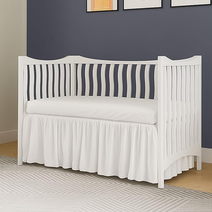 Crib Bed Skirt Dust Ruffle with Split Corners - 100% Cotton - Nursury Standard Crib Bedding Toddler Bedskirt for Baby Boys or Baby Girls - 14" Drop - White Crib Skirt