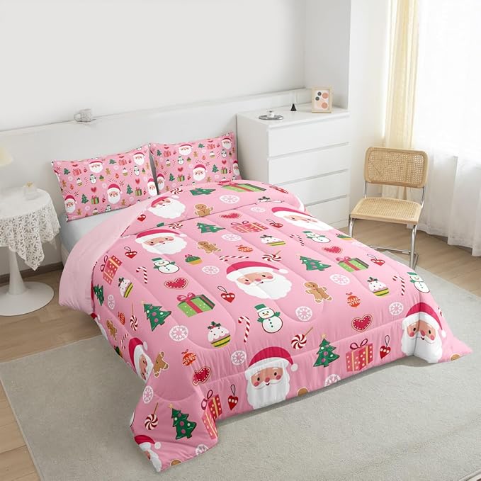 Feelyou Santa Claus Kids Comforter Set Toddler Size Christmas Decor Bedding Set New Year Gift Duvet Quilt for Kids Boys Girls Bedroom Merry Christmas Decor Microfiber Ultra Soft Breathable