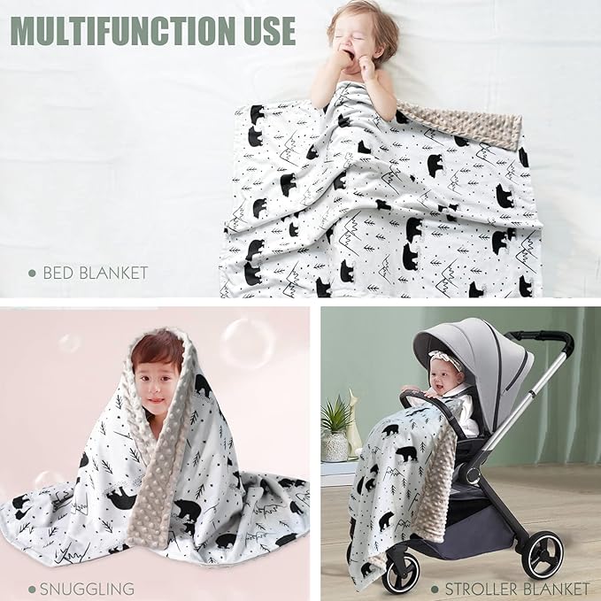 Baby Blankets for Boys Girls Soft Minky Blanket for Newborn Infant Toddler Used for Crib Stroller Nursery (Bear)