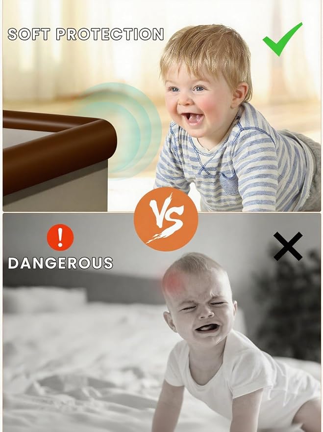Baby Proof Edge Corner Protector, 6.56FT 0.47''Th L-Shape Furniture Corner & Edge Safety Bumper with 6 Corners, Pre-Taped, Soft NBR Rubber Foam Desk Edge Cushion Wall Corner Protector(Dark Brown)