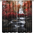 Nature Waterfall Blackout Curtains, Autumn Waterfall Romantic Forest Landscape Print Rod Pocket Window Drapes, for Bedroom Living Room 63" W X 63" L