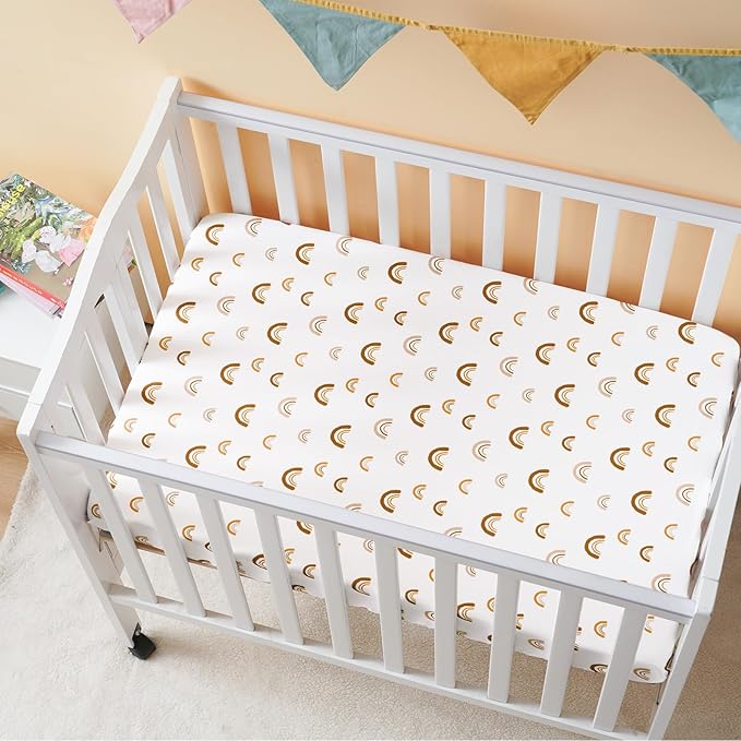 PHF 3 Pack Soft Mini Crib Sheets, Rainbow Silky Pack N Play Sheets for Baby Boys Girls, Universal Fit for Pack N Play, Playard, Portable and Mini Crib Mattresses, Rainbow