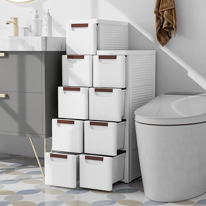 Giantex 4 Drawers Storage Cart, Narrow Plastic Dresser, Rolling Organizer Cart for Office Classroom Bedroom Bathroom Art Craft Supplies, Mobile Slim Utility Cart on Wheels (7.5"x16.5"x29.5")