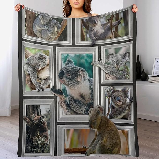 Koala Blanket Funny Koala Gifts for Girls Boys Woman Kids Koalas Lover Throw Blankets Soft Blanket Warm Fleece Flannel Plush Blankets for Bed Sofa Couch 50"x60"