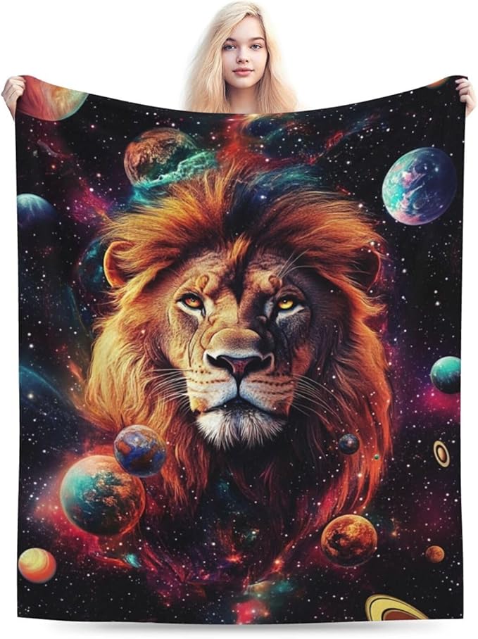 Lion Blanket Space Lion King Decor Throw Blanket Super Soft Flannel Lightweight Fluffy Plush Cozy Fuzzy Fleece Animal Print Gifts Blanket for Girl Woman Man Boys Kids Adults for Bed Sofa 60"X80"