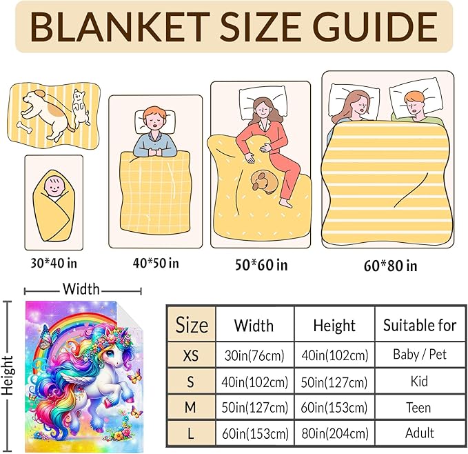 Girls Unicorn Blanket, Unicorn Throw Blankets Gift for Kids Teens Daughter Birthday 40x50 Inches Lightweight Cozy Cute Throw for Sofa Couch Bed Living Room Trip