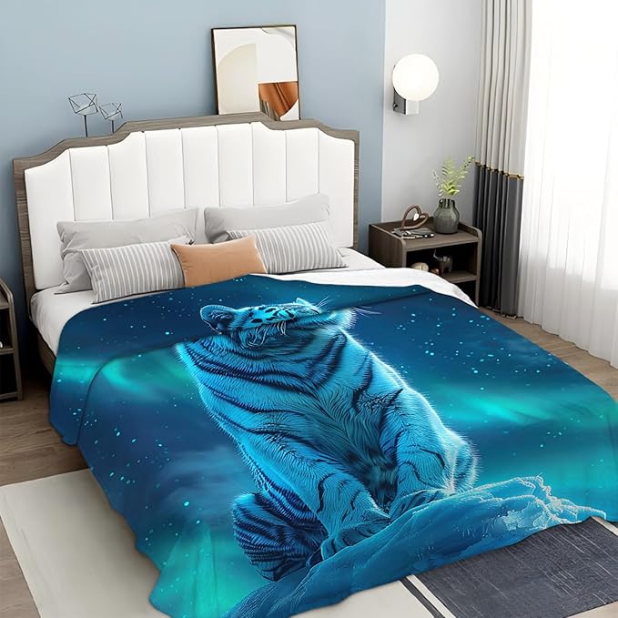 Tijuboni White Tiger Throw Blanket Tiger Gifts for Girls Boys Women Men Kids Adults Soft Flannel Fleece Blanket for Couch Sofa Bed Home Decor 40"x50"