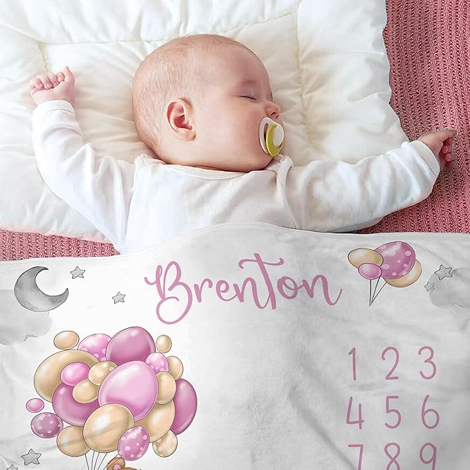 OLIVE OLIVIA Personalized Monthly Baby Milestone Blanket, Baby Months Blanket, Perfect Custom Newborn Gifts,50"x60"