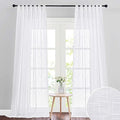 RYB HOME Sheer Curtains 108 inches Long, Linen Textured Sheer Privacy Light Filtering High Ceiling Window Curtains for Living Room Dining, W 52 x L 108 inch, Set of 2, White