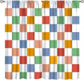 Retro Checkered Curtains,70s Vintage Twisted Checkered Window Drapes Colorful Groovy Trendy Wavy Hippie Grid Print Window Treatments for Kids Girls Bedroom Living Room Bathroom 72" W X 63" L