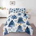 Feelyou Christmas Comforter Set All Season Xmas Tree Bedding Set with 1 Pillow Cases Watercolor Blue Microfiber Kids Toddler Bedclothes Snowflake Bedroom Decor Duvet Quilt Breathable Soft Lightweight
