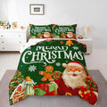 Feelyou Green Christmas Comforter Set All Season Santa Claus Bedding Set with 1 Pillow Cases Gingerbread Microfiber Kids Toddler Bedclothes Bedroom Decor Duvet Quilt Breathable Soft