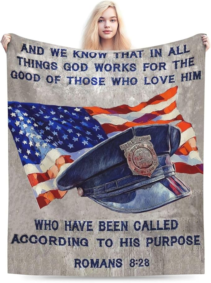 Policeman Blanket Police Officer Throw Blanket Super Soft Flannel Lightweight Fluffy Plush Fuzzy Fleece Police Academy Graduation Blanket Gifts for Man Woman Prayer for Bed Sofa Bedding 40"X50"