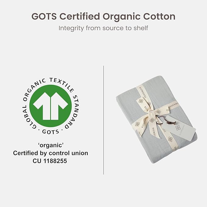 Bioweaves Organic Cotton Muslin Crib Sheet, GOTS Certified Fitted Crib Mattress Sheet, Extra Soft & Breathable for Toddler, Baby Boys & Girls, 52" x 28”, 8 Inch Pocket, Hint of Mint