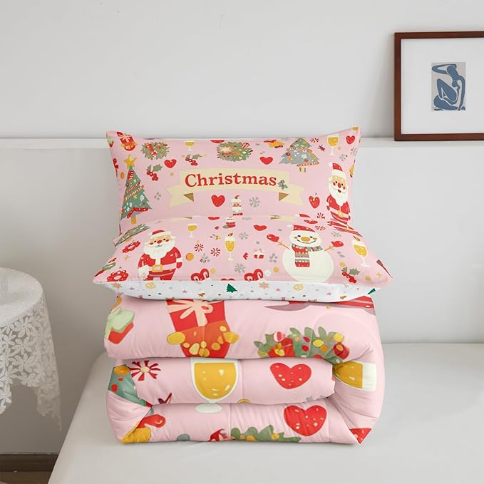 Feelyou Christmas Bedding Set for Kids Boys Girls King Size Cute Santa Claus Comforter Set Ultra Soft Comforter Xmas Tree Duvet Quilt Bedroom Decor Christmas Decor Quilt