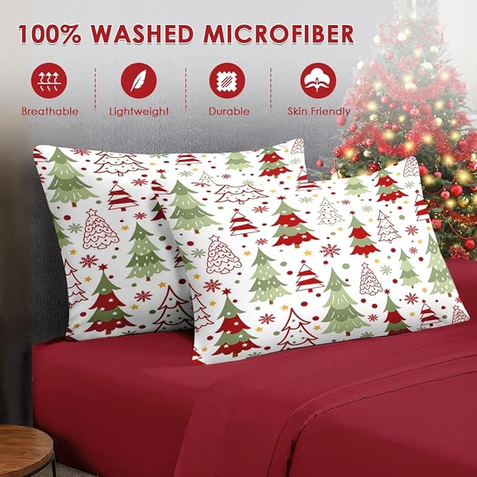 7 Pcs Full Size Christmas Comforter Set with 2 Pillowcases & 2 Shams, Colorful Xmas Tree Bedding for Kids and Adults, Funny Winter Holiday Bed in a Bag with Flat Fitted Sheet