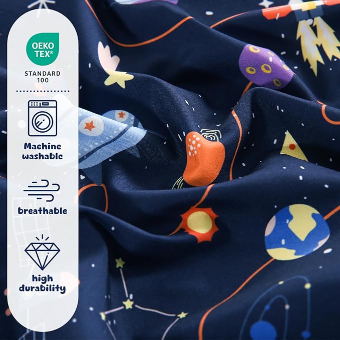 LONAVA Toddler Kids Comforter Set - 4 Pieces Toddler Bedding Sets for Boys Girls Children, Ultra Soft Microfiber Bed in A Bag with Flat Fitted Sheets, Space