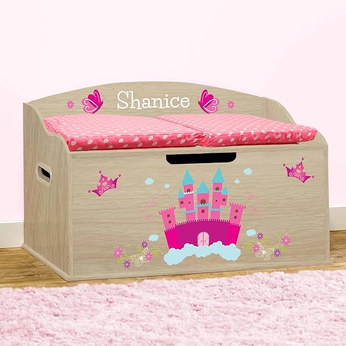 DIBSIES Personalized Creative Wonders Toy Box, Princess, 30 x 19.25 x 18 inches, Soft-Close Lid (Natural)