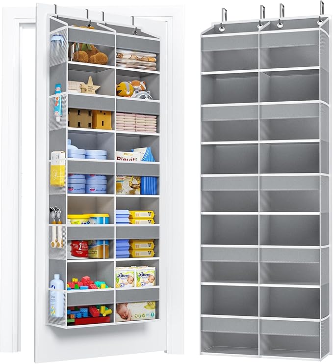 PureSpace 5-Tier Over The Door Organizer with 10 Side Mesh Pockets & Clear Windows, 80 lb Weight Capacity Hanging Storage for Bathroom, Bedroom, Nursery, Kitchen, Organizer Toys, Shoes, Diapers