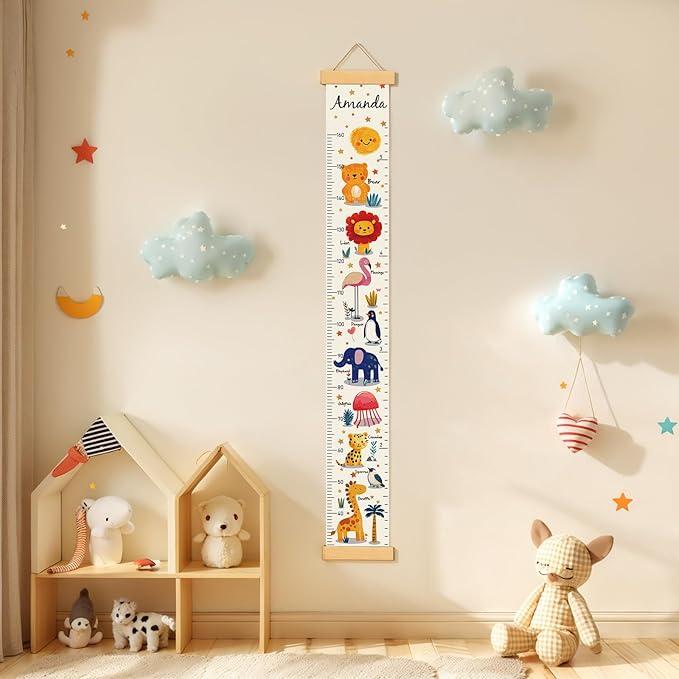 Personalized Growth Chart for Wall, Kids Height Wall Chart for Kids Baby Child Toddler Boys Girls (Animals)