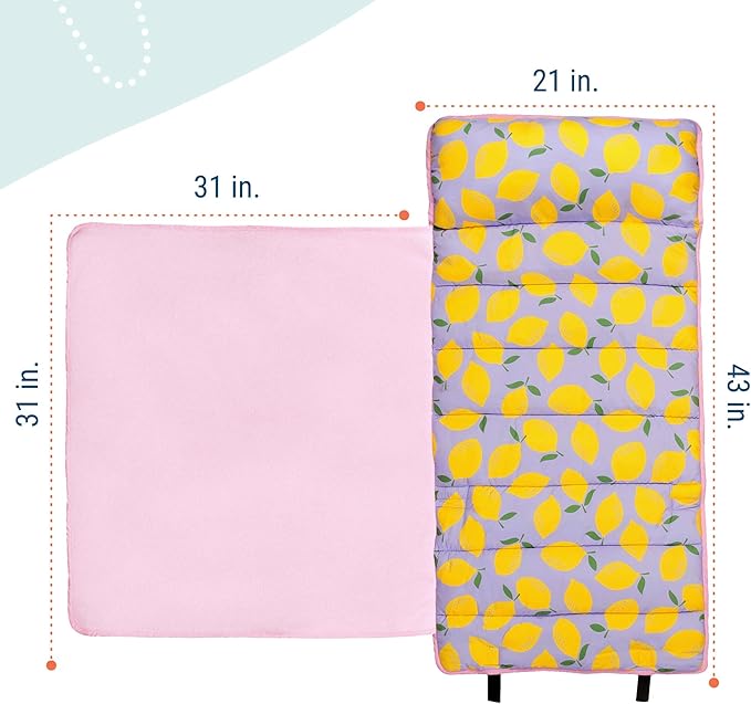 Wildkin 43-inch Kids Nap Mat – Soft Microfiber Toddler Sleeping Mat with Pillow