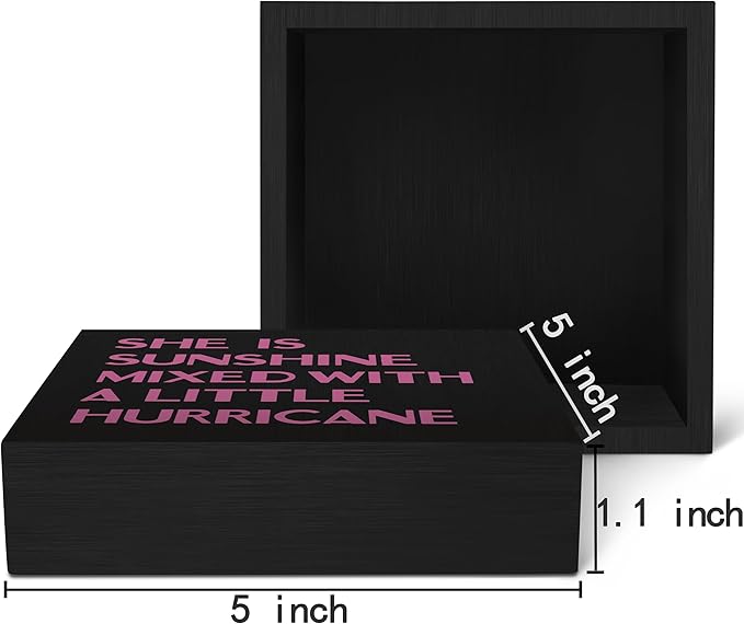 SRADMO She Is Sunshine Mixed with a Little Hurricane Boho Purple Wood Box Sign Desk Decor, Baby Girls Inspirational Wooden Box Decor for Girls Room Nursery Shelf Table Decorative Accessories (Black)