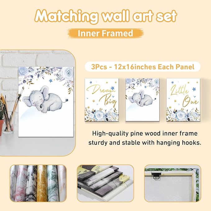 Custom Baby Crib Bedding Set, 5 Pcs Personalized Name Baby Crib Sets for Infant Toddler, Blue Elephant Nursery Bedding Set for Boy Girl, Double Layer Flannel Baby Bedding Sets Customized Gifts