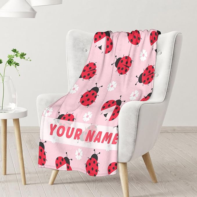 Custom Ladybug Blanket for Girls - 50 x 60 Inches Pink Aesthetic Gifts Stuff for Women - Soft Lightweight Throw Blankets for Sofa, Trip