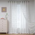 MYSKY HOME White Curtains for Kids Room & Nursery - 72 Inch Long Double Layer Sheer Curtains with Pom Poms & Grommets for Girls Bedroom & Living Room - Darkening Panels W52 X L72